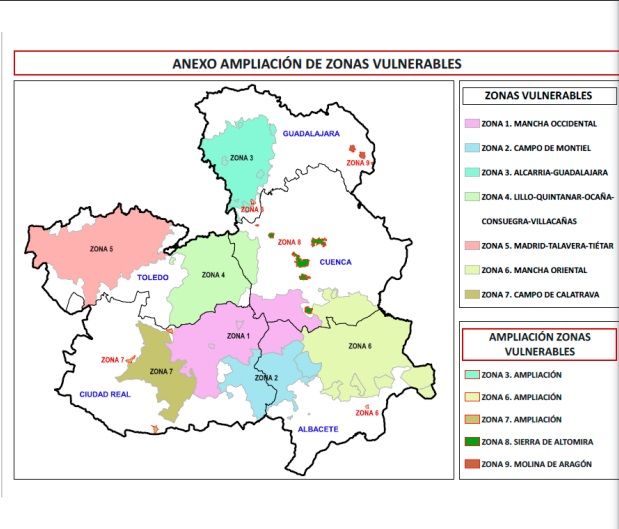 Nuevo mapa de zonas vulnerables a los nitratos de origen agrario en C-LM