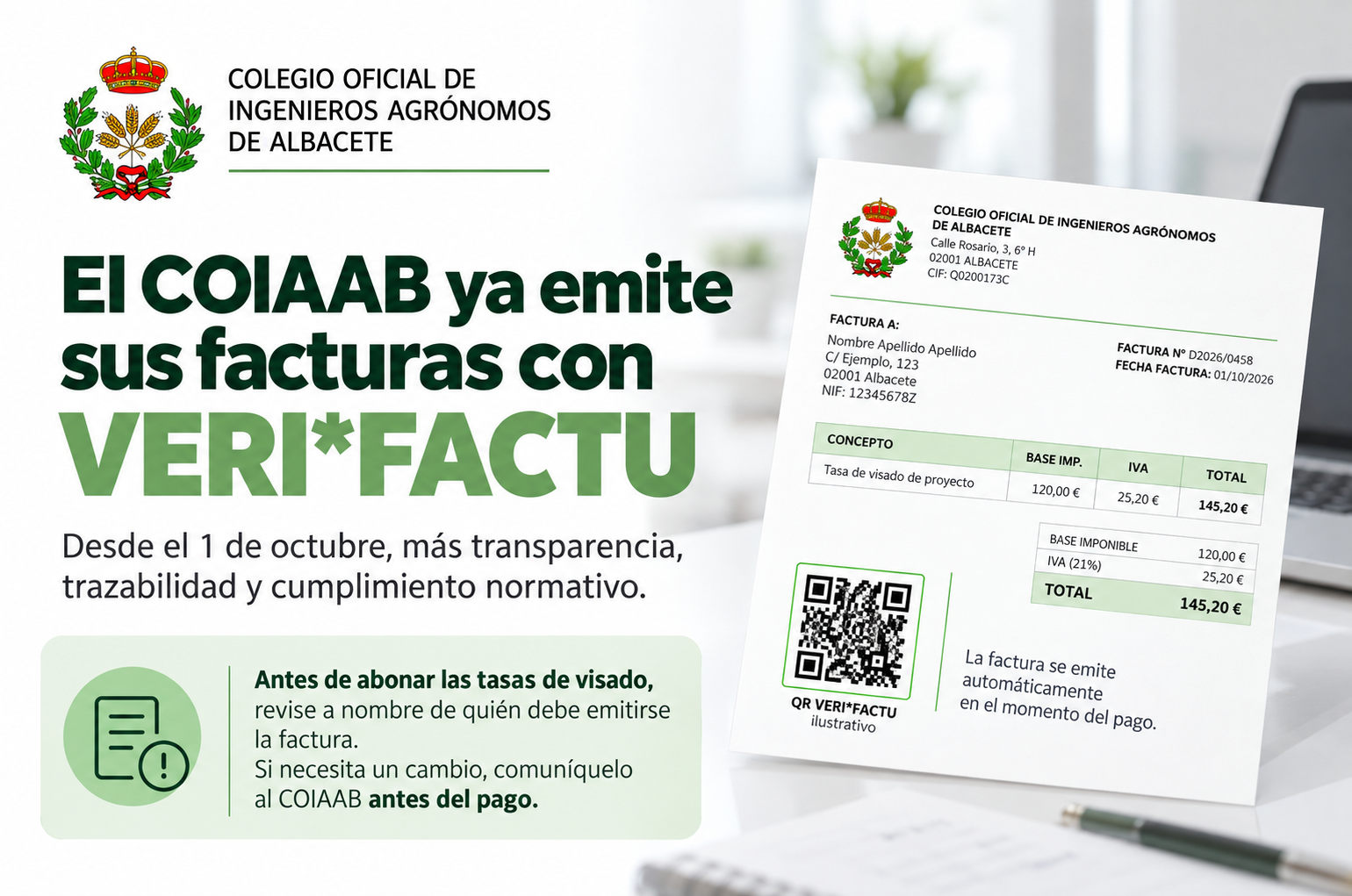 El COIAAB se adelanta a la nueva facturación con la implantación de VERI*FACTU